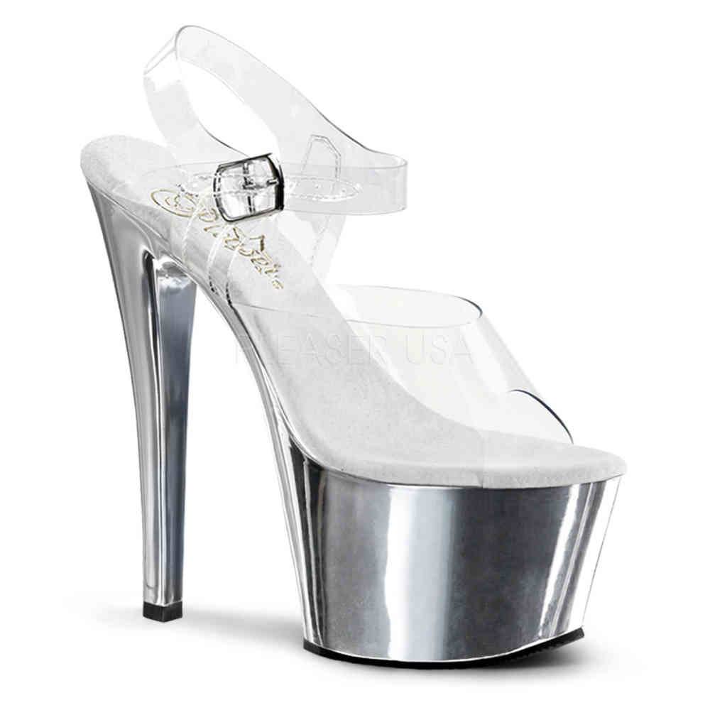 Pleaser - SKY308 Sandale à bride à la cheville, Pole dance chaussures - Chaussures de pole dance - Couleur argent Product image